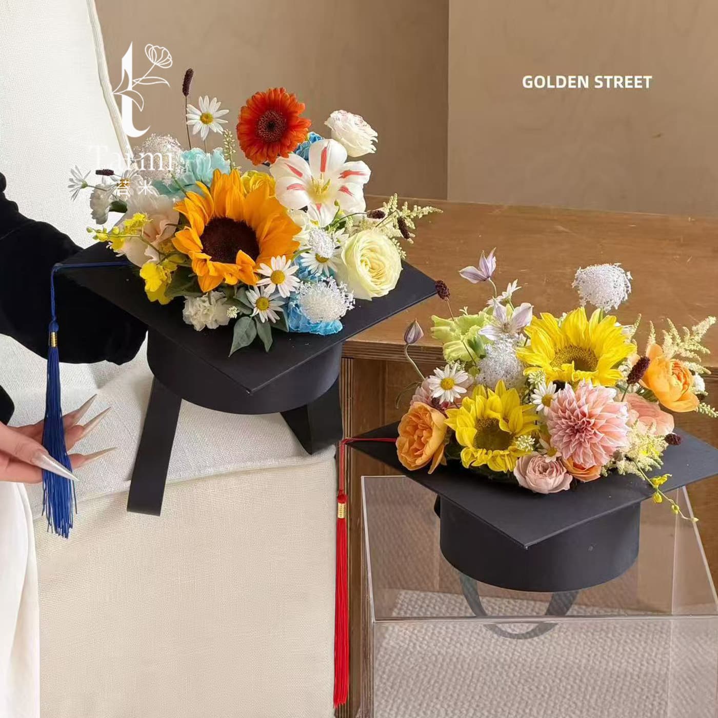 Taimi Graduation Season Bouquet Packaging Graduation Cap Flower Box Flower Arrangement Decoration Hat Handmade Floral DIY Supplies