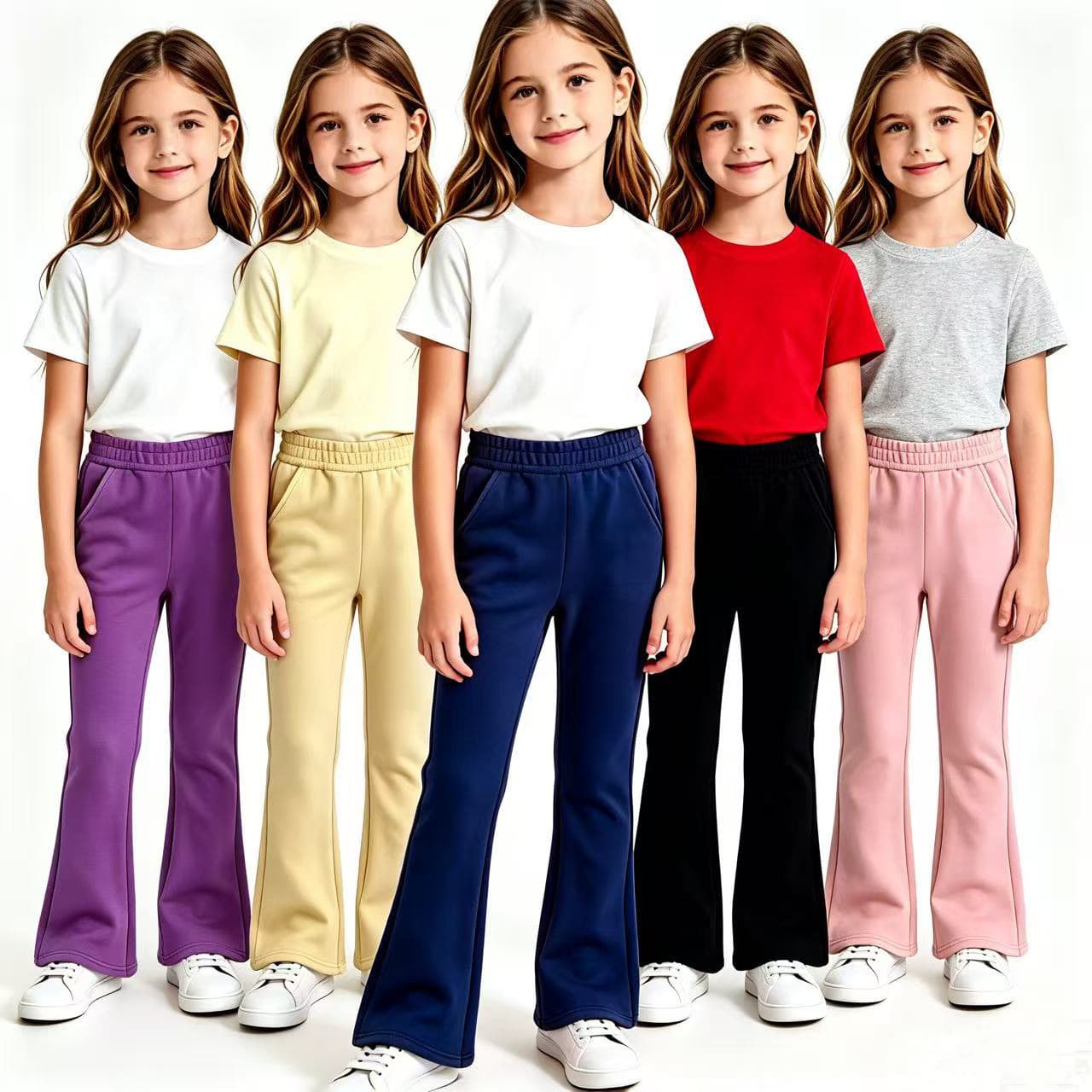 Cross-Border European and American Girls Fleece-Lined Slightly Flared Pants Autumn Winter Integrated Fleece School High-Waist Uniform Pants Stretchy Slimming Long Pants