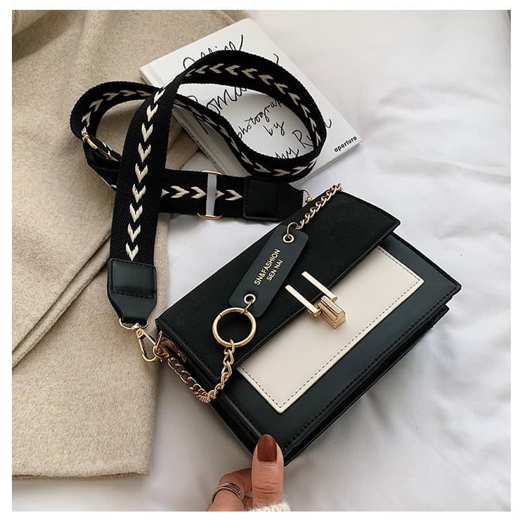 Original cross-border wholesale autumn and winter internet celebrity ins bag for women, Korean style frosted fabric shoulder crossbody fashion contrasting color bag