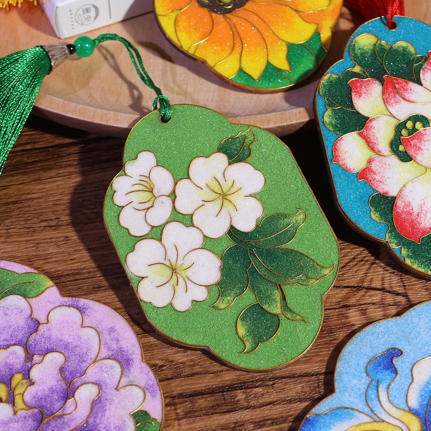 Cloisonné Intangible Cultural Heritage Enamel Bookmark DIY Handcraft Material Kit for Beginners, Ancient Style Pear Blossom