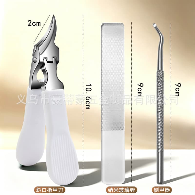 Cross-border slanted nail clipper, nail file, 3-piece set, high-precision boxed manicure nail clipper, nail groove manicure tool