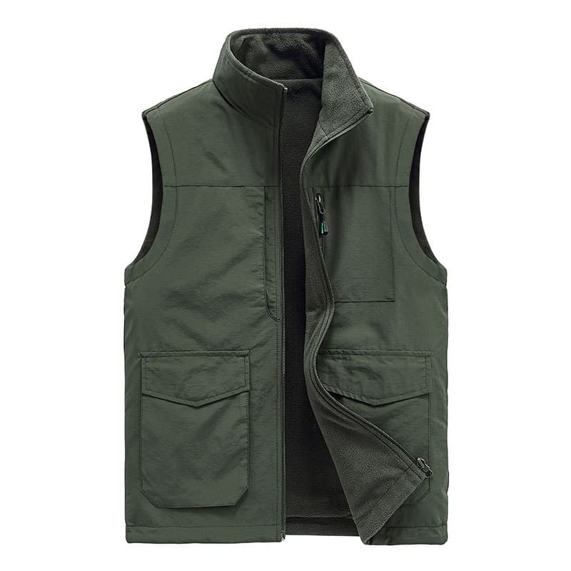 2006 Style Winter Fleece-Lined Reversible Multi-Pocket Vest Dad's Warm Large Size Vest Outdoor Fishing Vest
