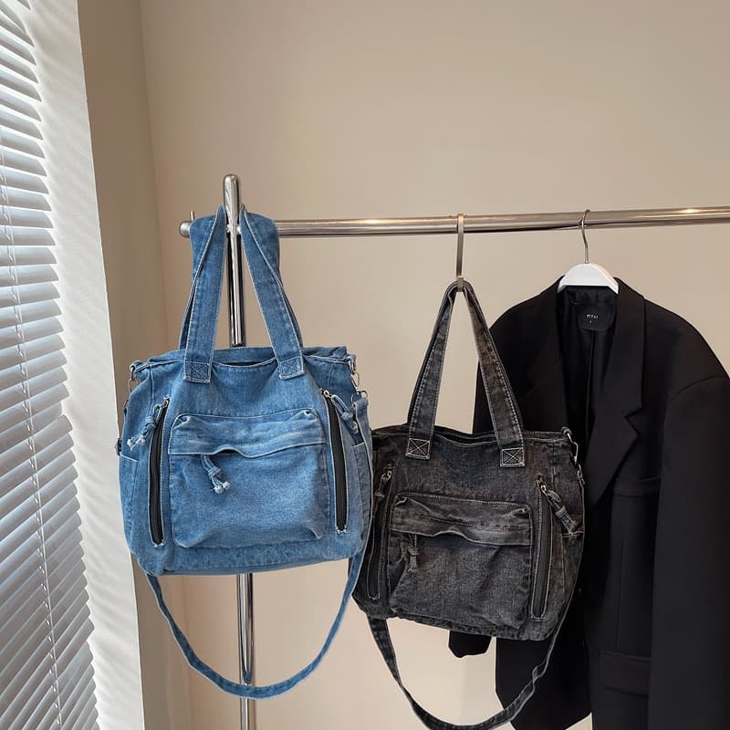 Washed Denim Tote Women's Bag 2025 Spring and Summer New Large Capacity Shoulder Bag Lazy Style Student Commuting Underarm Bag