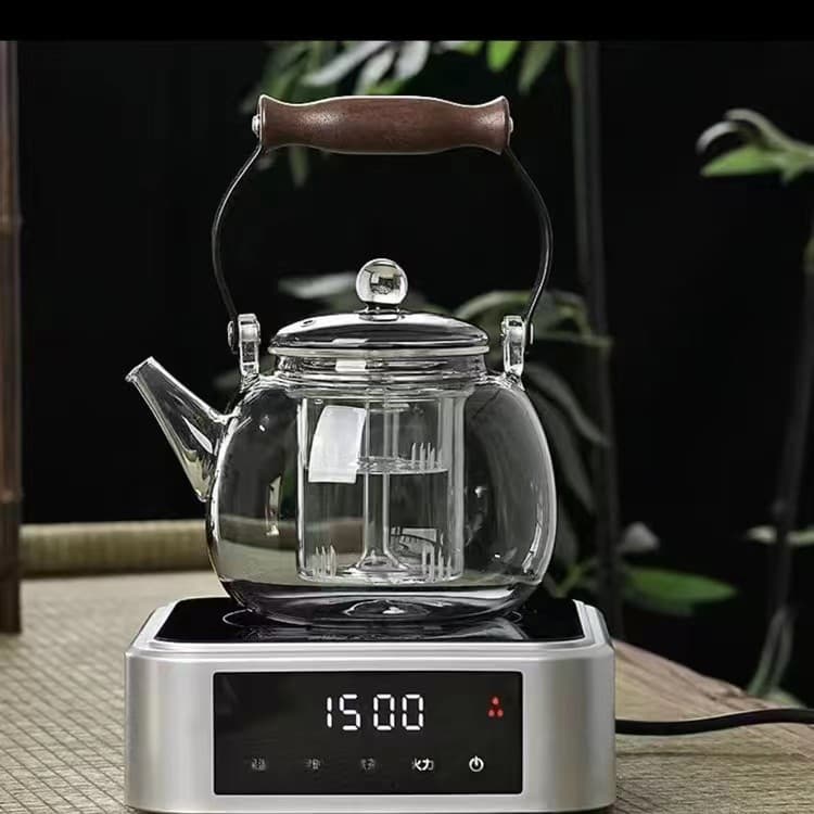 Borosilicate Glass Teapot with Starry Sky Lid Beads, Integrated Brewing and Boiling, Lift-Handle Kettle, Transparent Black Material, Factory Wholesale, Stove-Top Tea Boiling