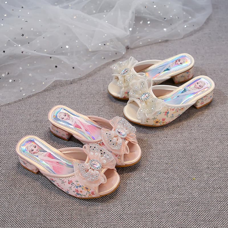 Girls' Slippers, New Summer Style, Stylish Cartoon Princess Shoes, Soft-Soled Outdoor Girls' Shoes, Bow-Knot Shoes for Toddlers and Big Kids