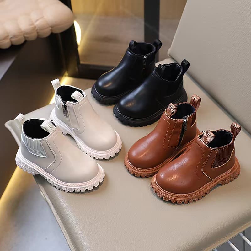 2025 Spring and Autumn Little Boys Fashionable Casual Sports Little Leather Boots Little Girls Comfortable Little Leather Boots Trendy Factory Direct Sales