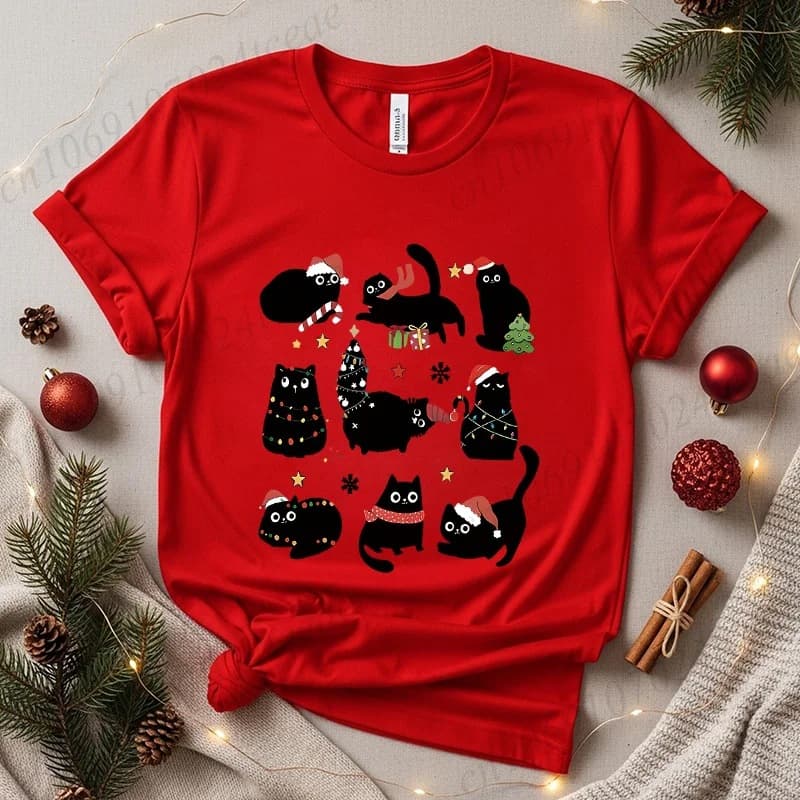 Cute Black Cat Christmas Shirt Clothes Funny Holiday Cats with