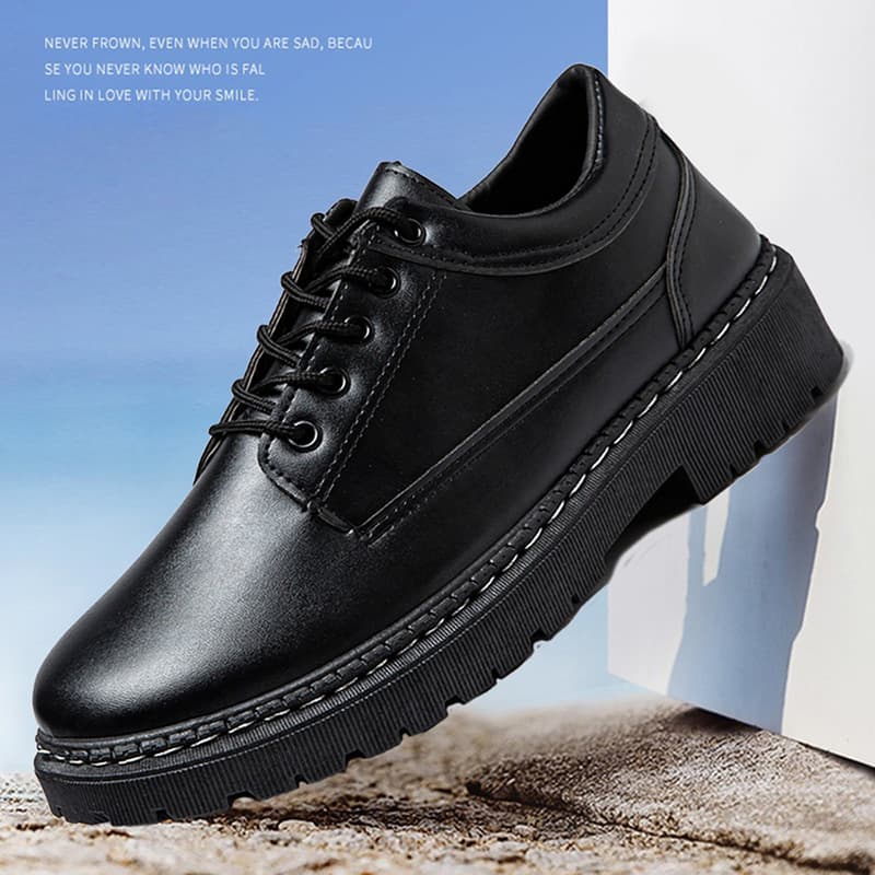 Breathable British style business formal leather shoes for spring and autumn, trendy and versatile oversized casual shoes, lace-up black work shoes for men.