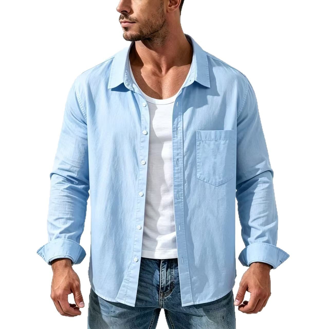 2026 new cotton and linen men's shirts solid color long-sleeved loose large size shirts and linen fabric casual shirts and jackets trendy