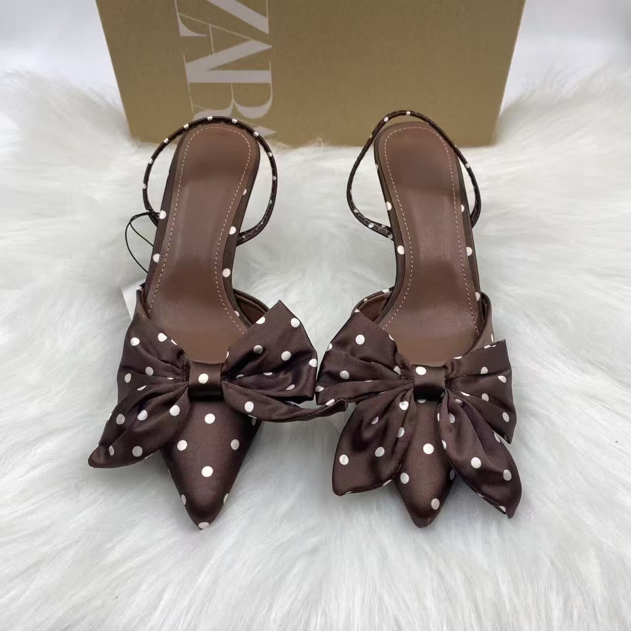 ZA2025 New Women's Shoes European-American Style Satin Bow Decoration Pointed Toe Stiletto Heel Open Back Slippers High Heel Sandals for Women