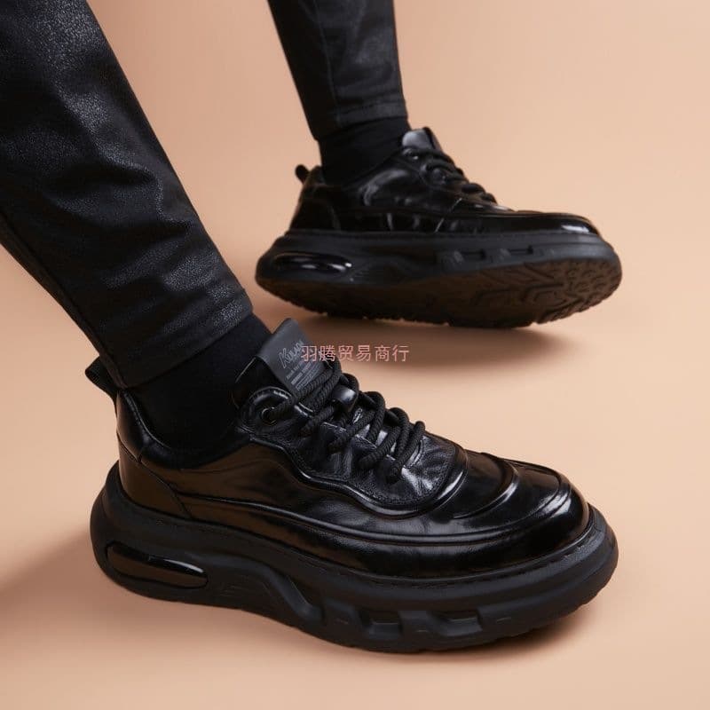 Men's Shoes 2025 Thick-Soled Genuine Leather New Dad Shoes Air Cushion Business Casual Dress Shoes, Cowhide Height-Increasing Sports Trend In Stock