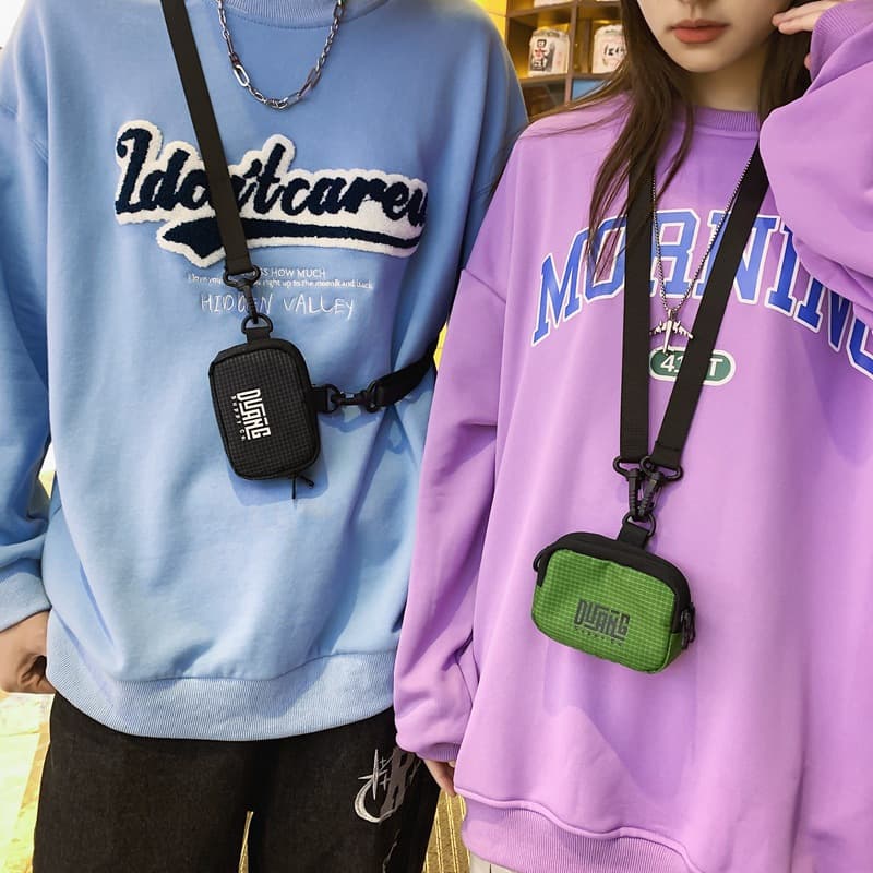Couples Crossbody Bag Unisex Street Style Nylon Waterproof Shoulder Bag for Students Casual Travel Grid Pattern