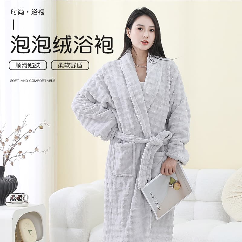 Wholesale Bubble Velvet Bathrobe, Wearable Long-Sleeved Bathrobe, Women's Soft Absorbent Nightgown, Adult Home Wear