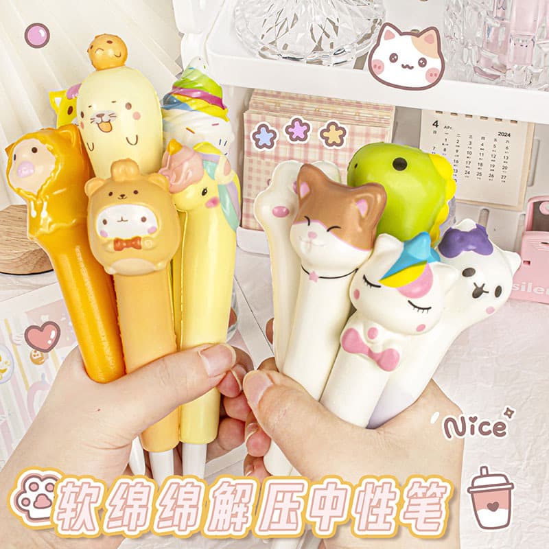 Creative Cartoon Soft Stress Relief Pen Gel Pen for Elementary School Students Squeeze Toy Gift Wholesale
