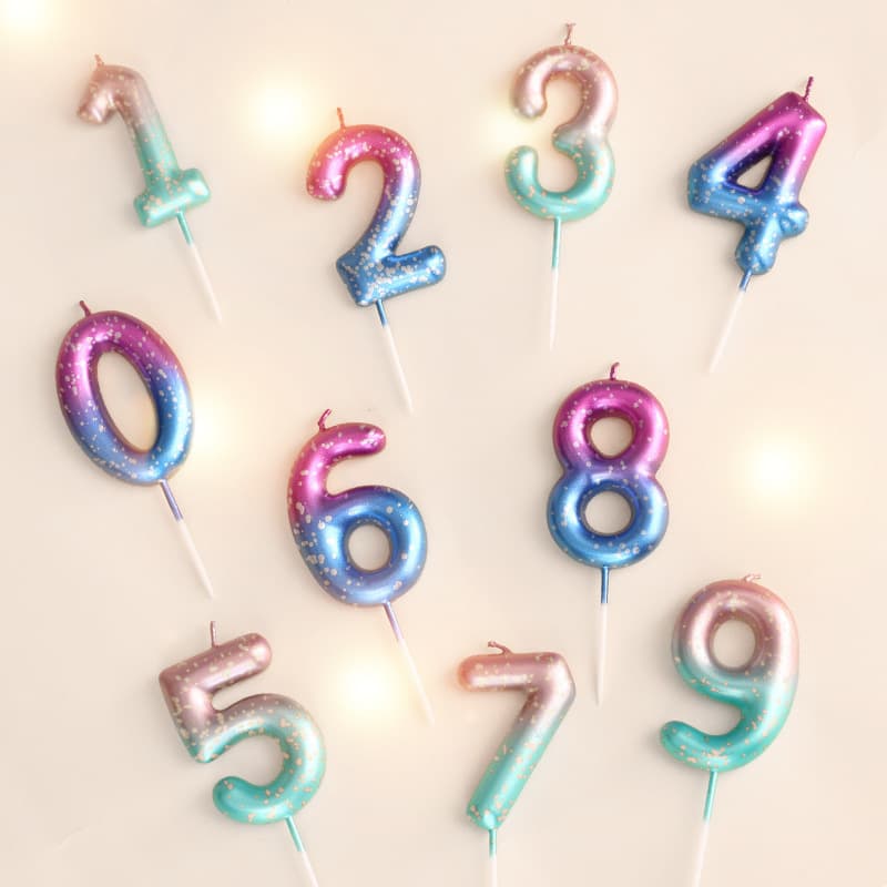 Galaxy Gradient Birthday Candles for Adult Party Cake Decoration, First Birthday, Starry Sky Number Candles