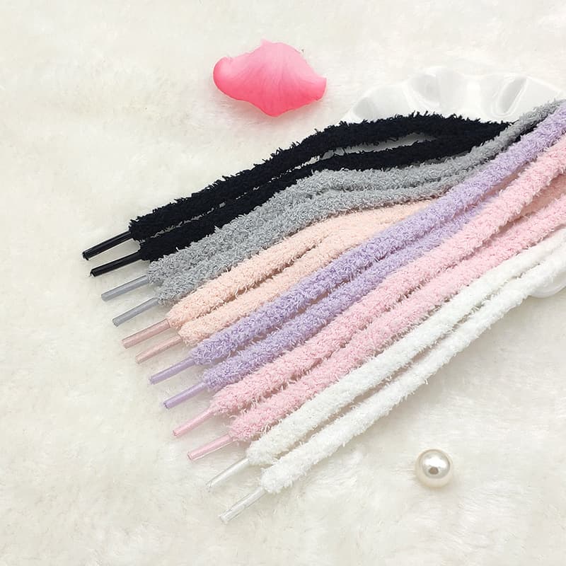 Autumn/Winter Plush Shoelace Flat Cute White Snowflake Caterpillar Women's Trendy Fit for AJ1 Air Force No.1 Wholesale
