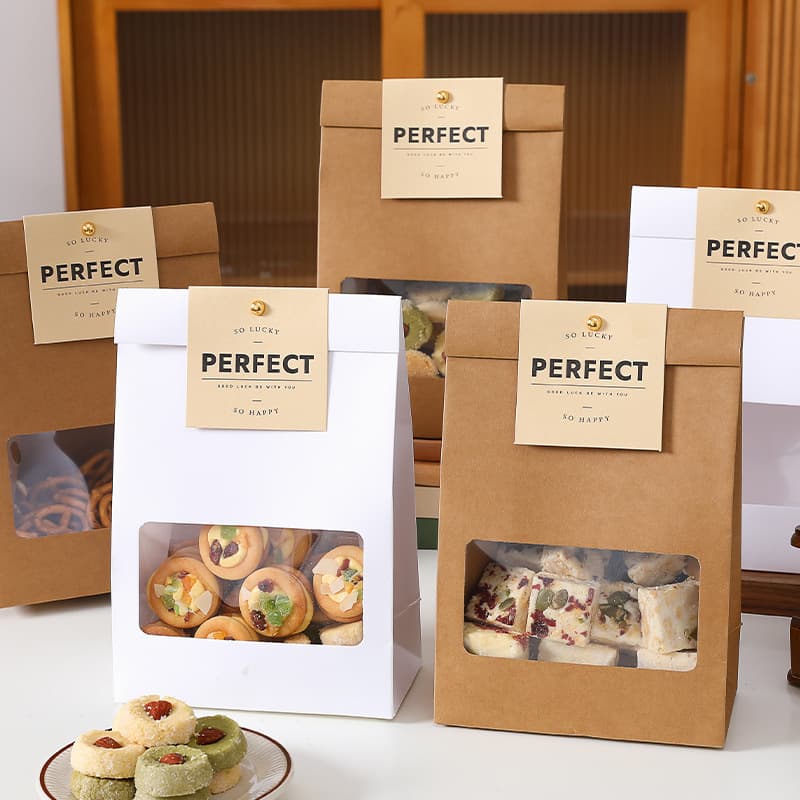 Kraft Paper Packaging Bag Biscuit Snowflake Crisp Glutinous Rice Boat Cookie Candy Nougat Toffee Food Box Baking