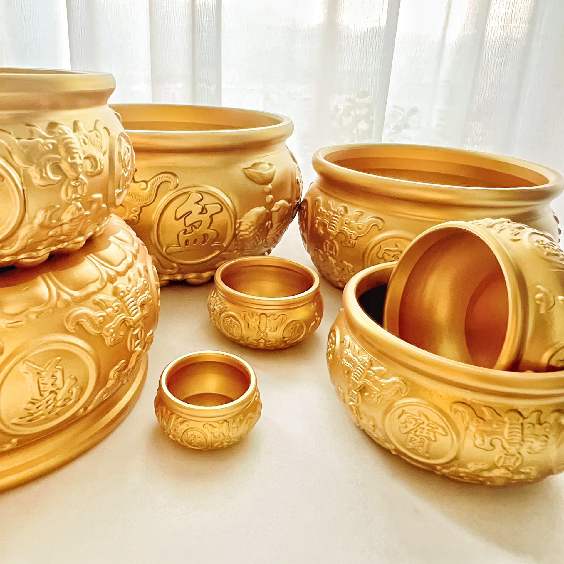 Solid Brass Treasure Bowl with Eight Blessings & Double Fish, Mini Ingot Rice Jar Piggy Bank for Home/Office