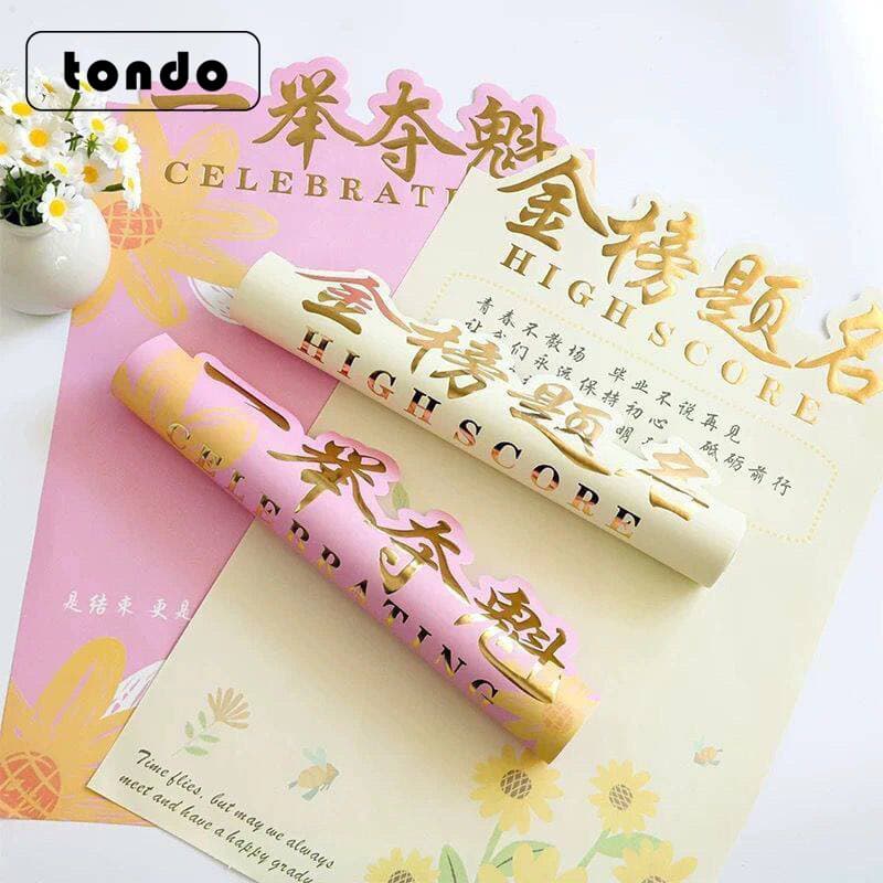 Graduation Exam Season Series Wrapping Paper - Top Achiever Flower Wrapping Paper for Sunflower Bouquets with Gold Foil