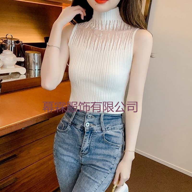 High-Neck Ice Silk Knitted Vest 2024 Summer New Korean Hot Girl Style Slimming Look Sleeveless Inner Top for Women