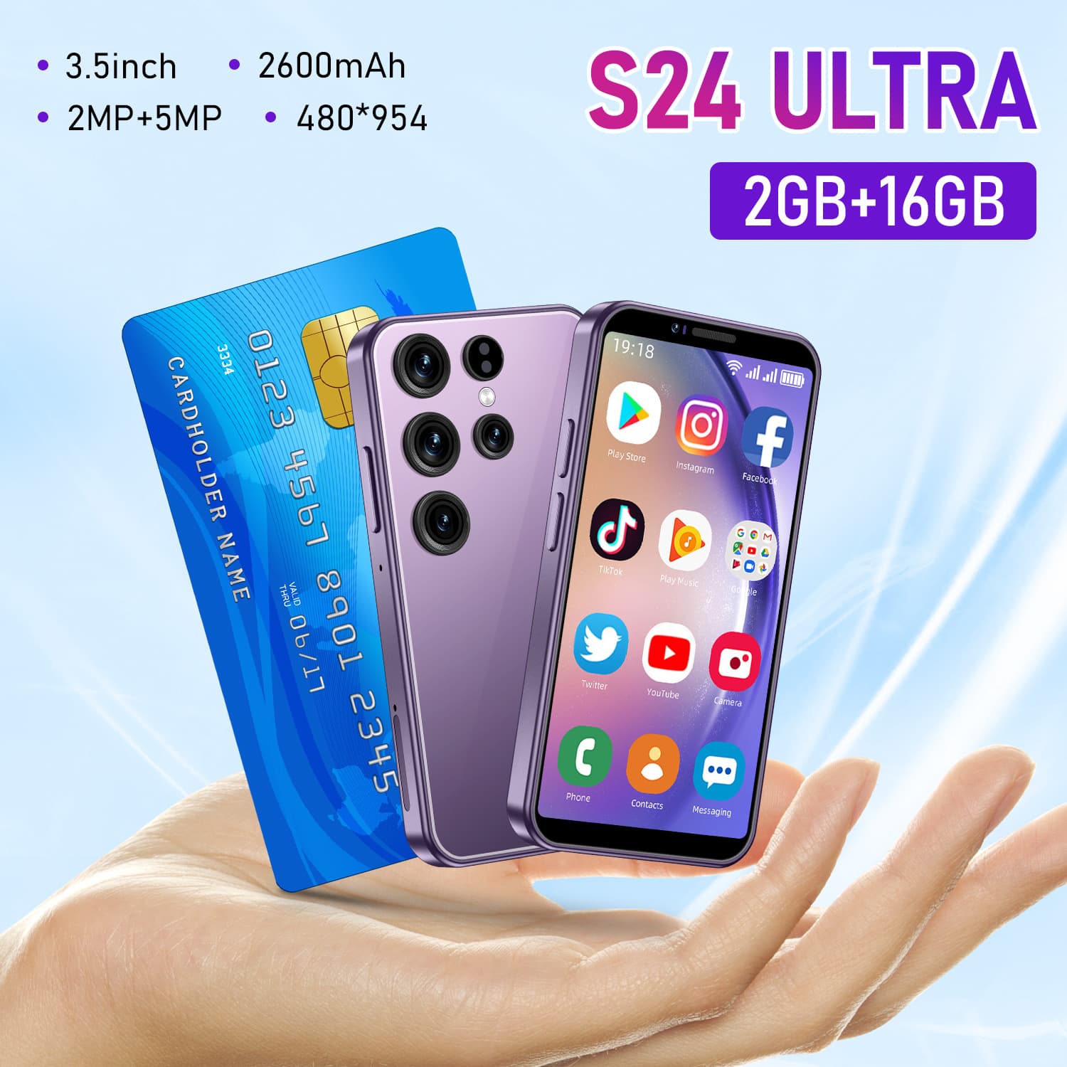 Cross-border Phone S24 Ultra Mini Smartphone 4G Small Screen 2+16G Export Phone Factory Direct Sales