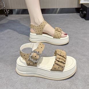 2026 Summer New Chunky Platform Polka Dot Open-Toe Sandals for Women, Korean Style One-Strap Buckle, Pairs with Dresses, Beach Sandals