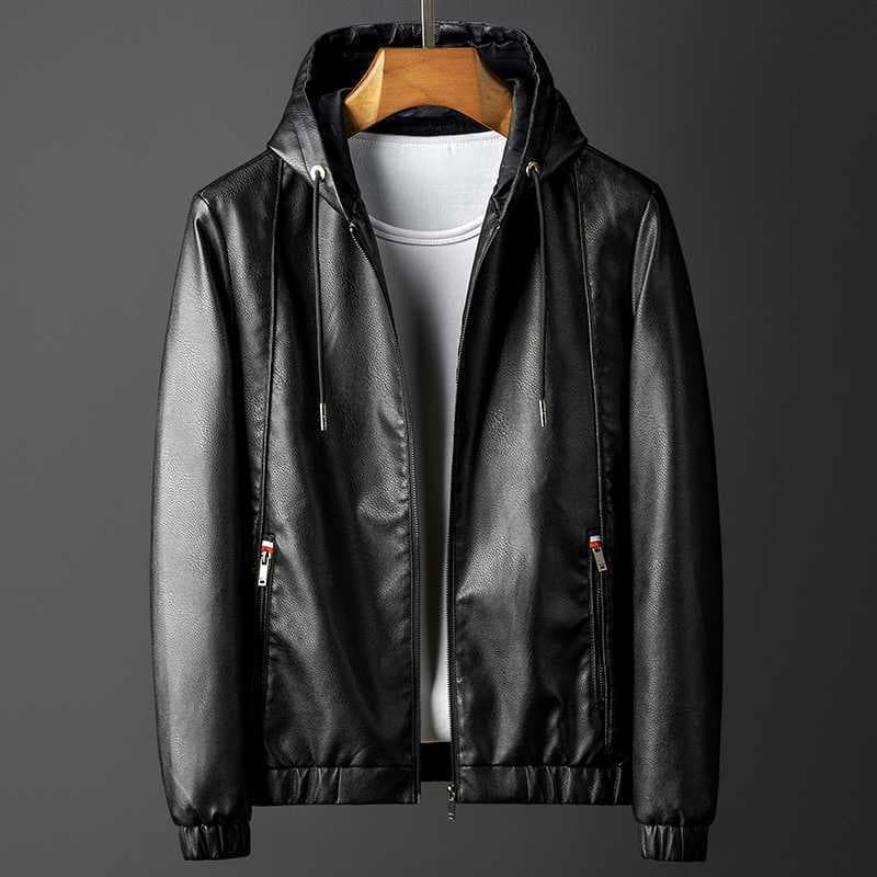 2023 Top Leather Jacket Men's Autumn and Winter Leather Jacket Korean Style Casual Trendy Hooded Motorcycle Workwear Jacket Large Size