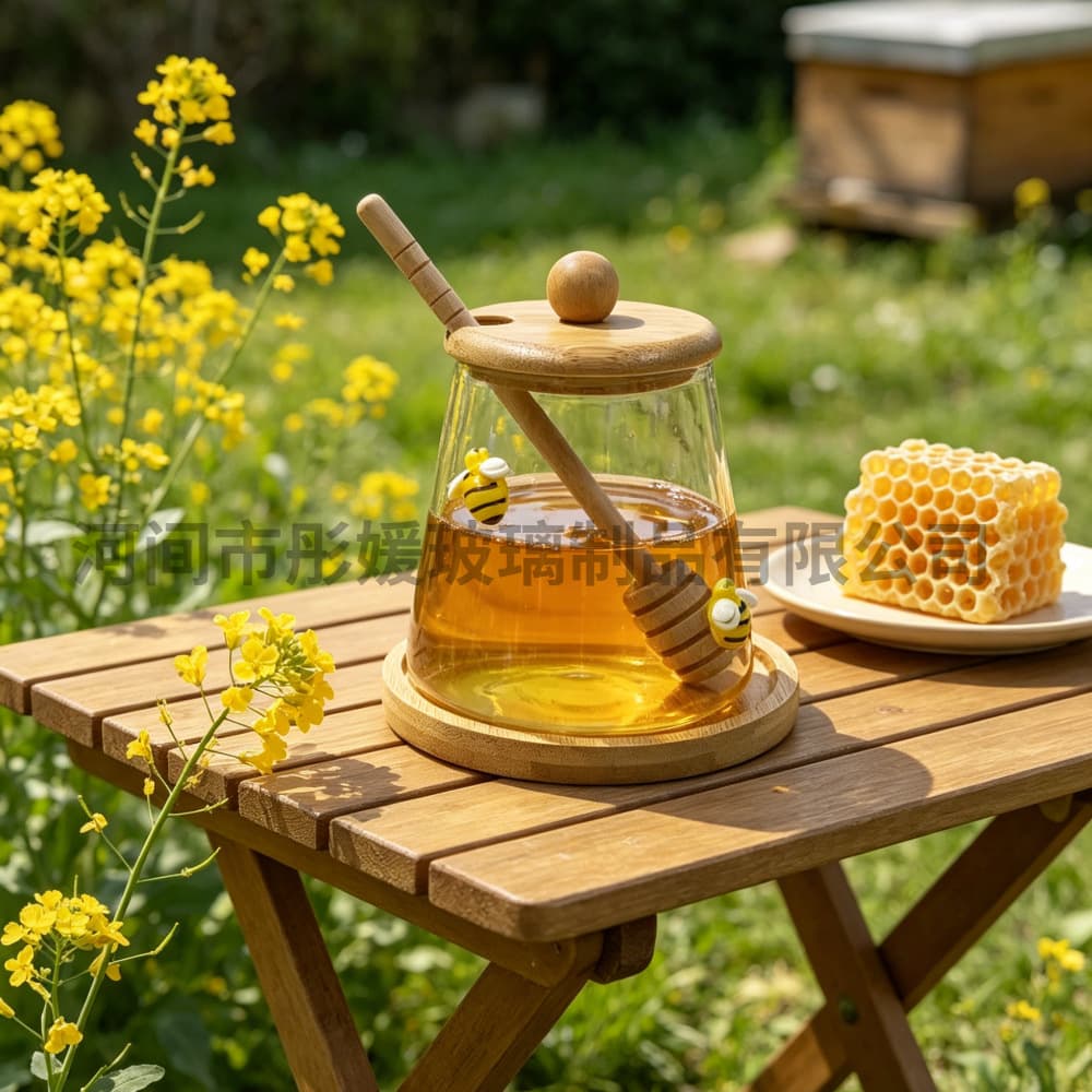 Borosilicate Glass Cup Mount Fuji Whiskey Glass High Aesthetic Honey Jar with Stirring Rod Storage Jar Transparent Bottle