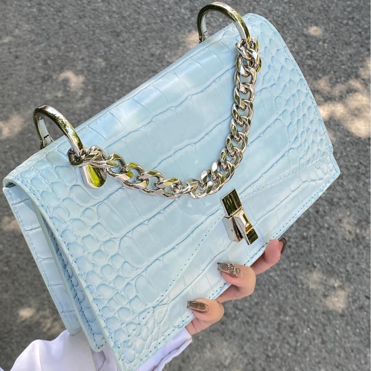 Bags for women 2026 summer new high-end texture niche crocodile pattern blue chain bag single shoulder crossbody small square bag