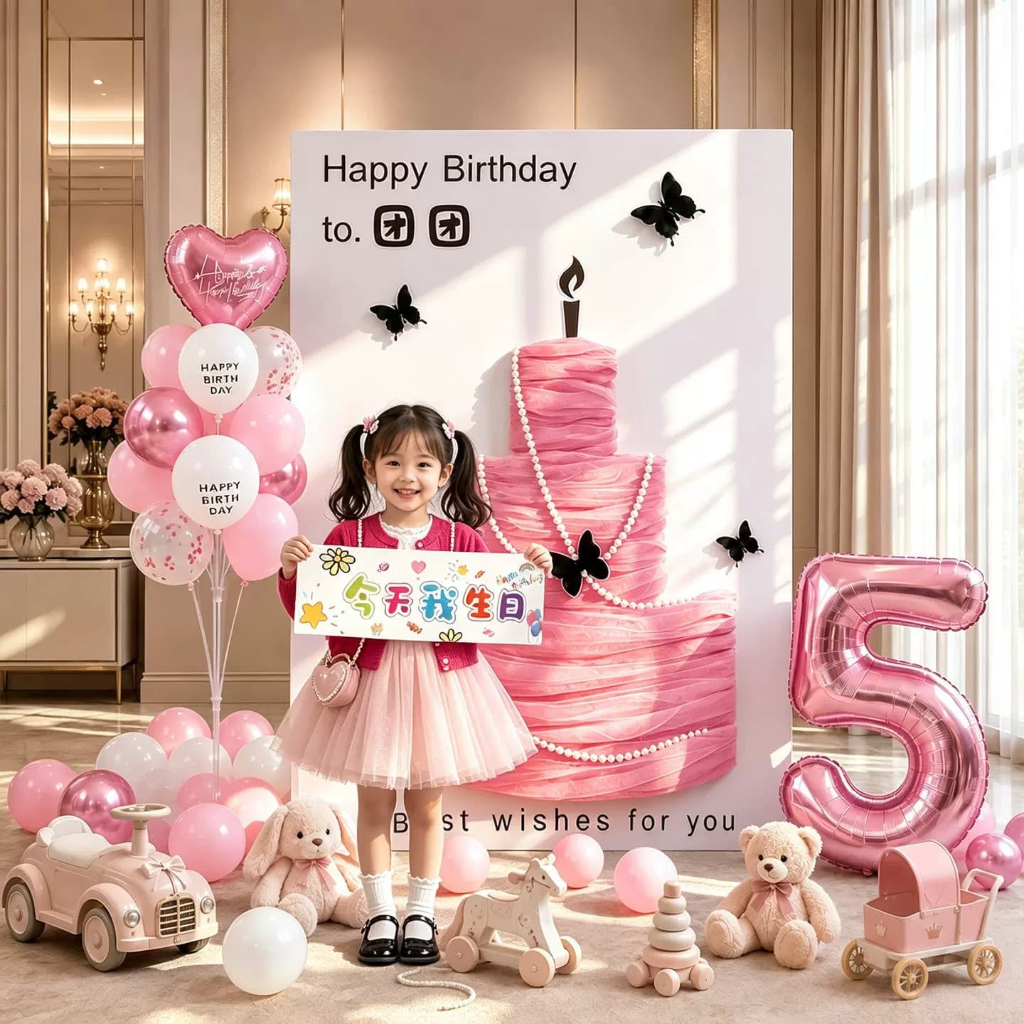 Children's birthday decoration balloons ceremonial party girl one-year-old background wall kt board atmosphere shooting props