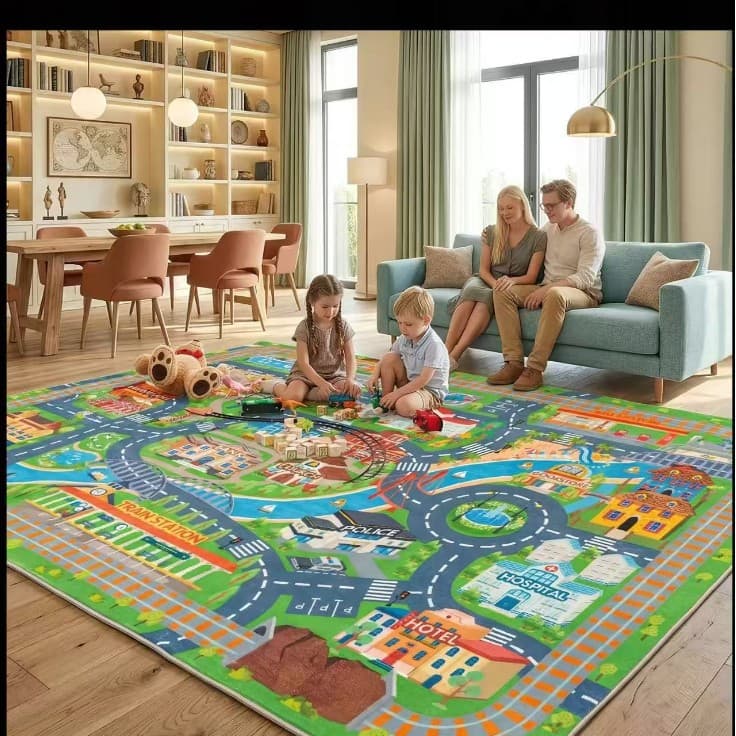 Cross-Border Home Living Room Children's Play Mat Parking Lot Design Crawling Mat Traffic Road Mat Easy-to-Clean Mat