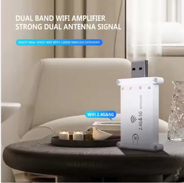 USB Mini Dual-Band Network Expander Gigabit WiFi Repeater AC1200M Signal Booster Amplifier