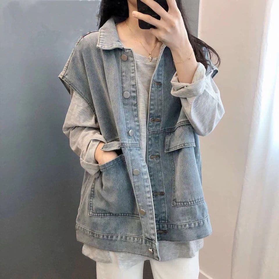 2023 Denim Shoulder Vest Women's Korean Style Versatile Trendy Sleeveless Workwear Student Jacket Popular with Influencers