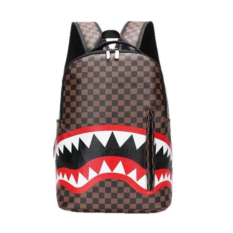 Korean-style plaid shark backpack, simple and stylish, large capacity for students and commuters