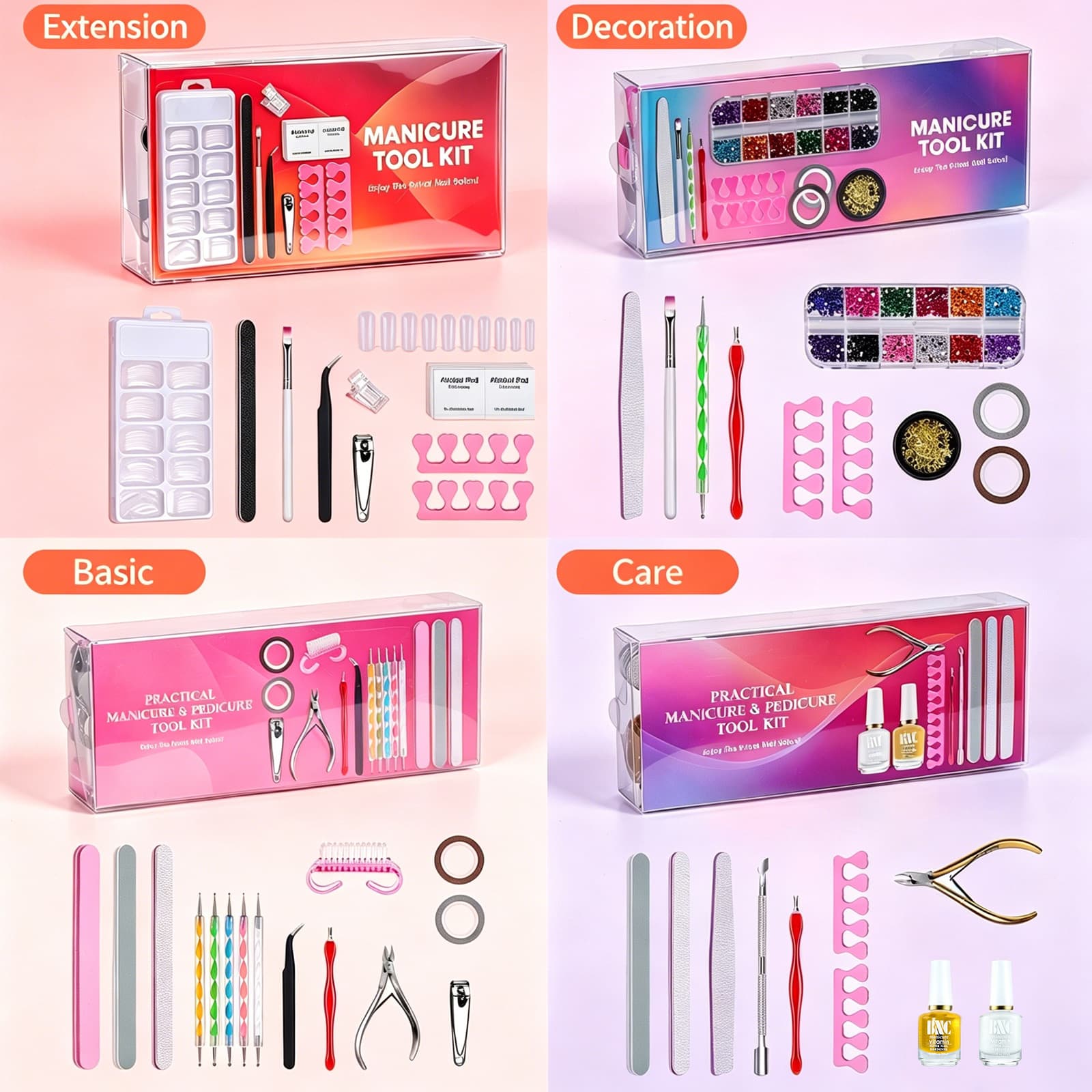 Cross-border supply of manicure tools, nail care and nail removal set, manicure towel, nail polish remover clip, 7-piece set