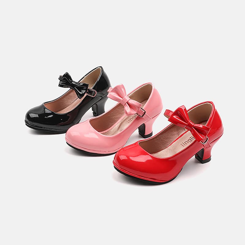 Foreign Trade Girls' High-Heeled Princess Shoes 2024 Spring and Autumn Models for Older Children, Red Student Performance Dance Shoes, Small Leather Shoes