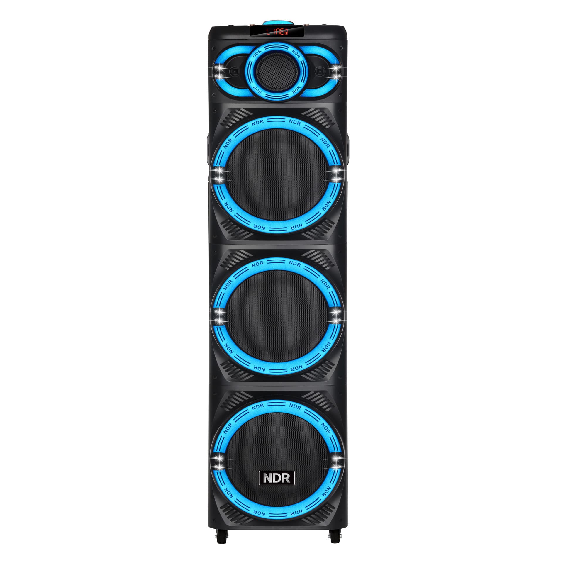 NDR-3270 Portable Bluetooth Speaker with 3x12-inch Speakers, Wireless Microphone, Card Slot, RGB Color Lights for Square Dancing