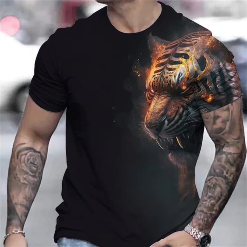 Cross-border AliExpress Men's Lion T-Shirt Fashion 3D Printed T-Shirt Animal Pattern Short Sleeve Street Trend
