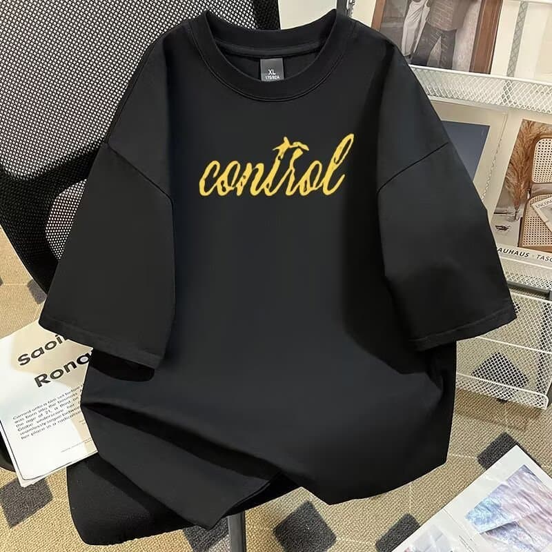 Heavyweight Cotton Summer American Retro Back Bird Print Short Sleeve T-Shirt Men's Streetwear Casual Loose Top Ins