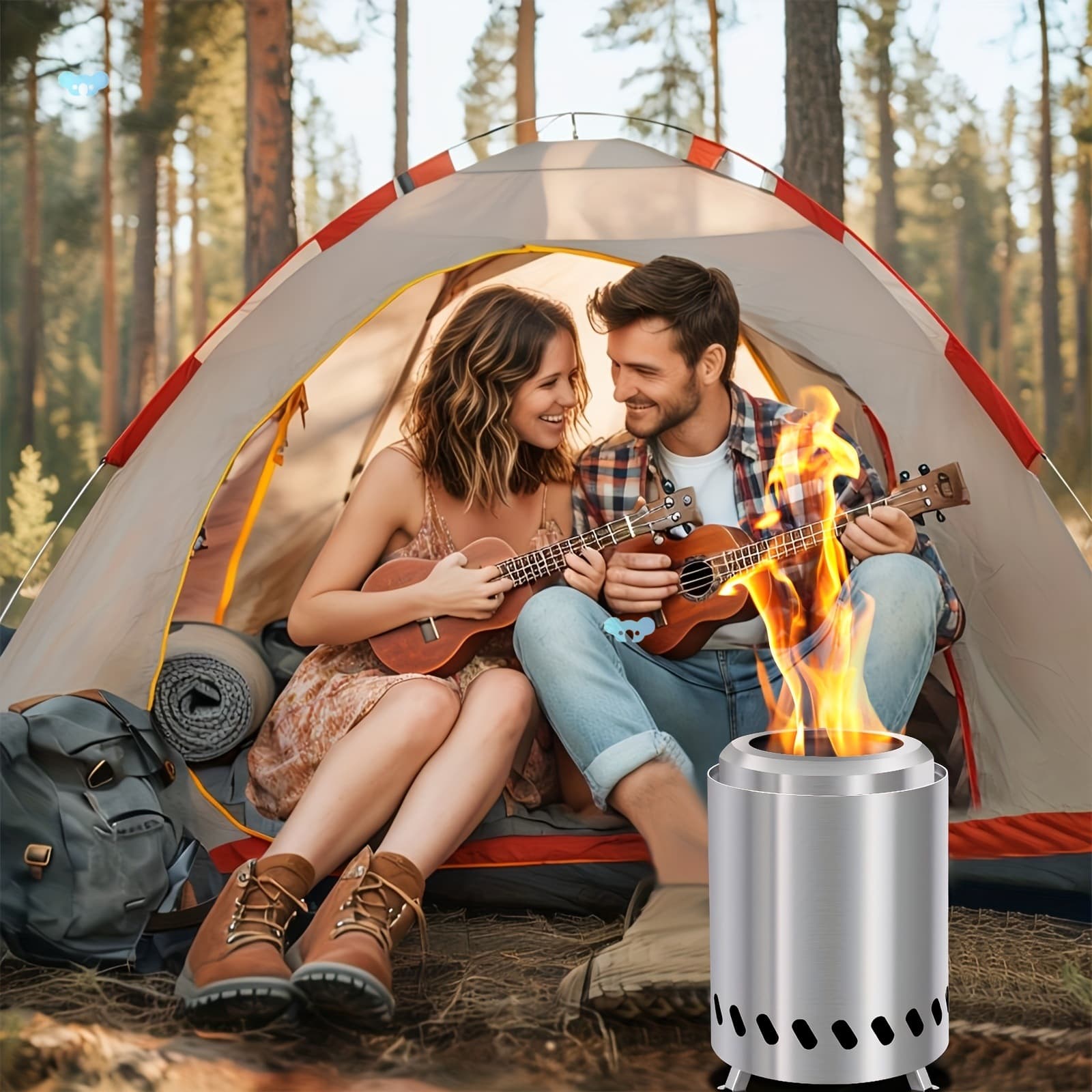 1pc Portable Tabletop Mini Colored Fire Pit with Stand