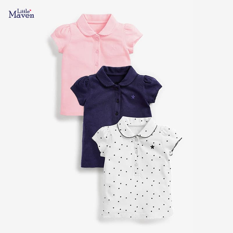 Little Maven Kids T-Shirt Wholesale 2023 Summer Children's Top Turn-Down Collar Pure Cotton Kids T-Shirt