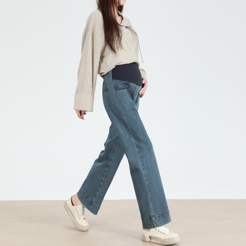 Maternity jeans, straight-leg pants, wide-leg pants, plus size plus size, spring, autumn and winter trousers, high elasticity