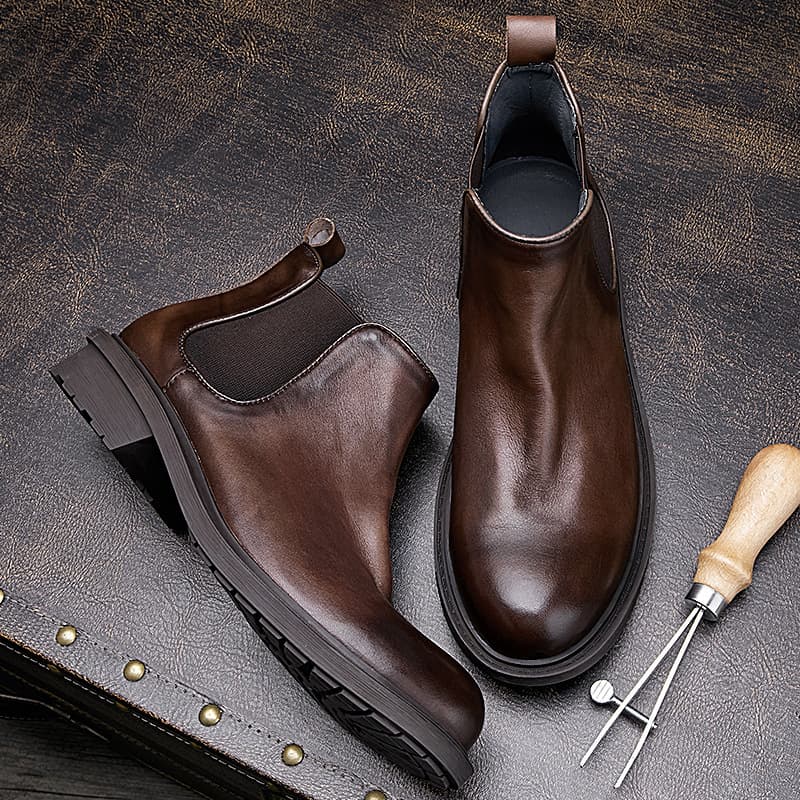 Autumn Martin Boots Men Short Boots Genuine Leather Retro Trendy Men Work Boots Versatile Chelsea Boots Men High Top Leather Shoes
