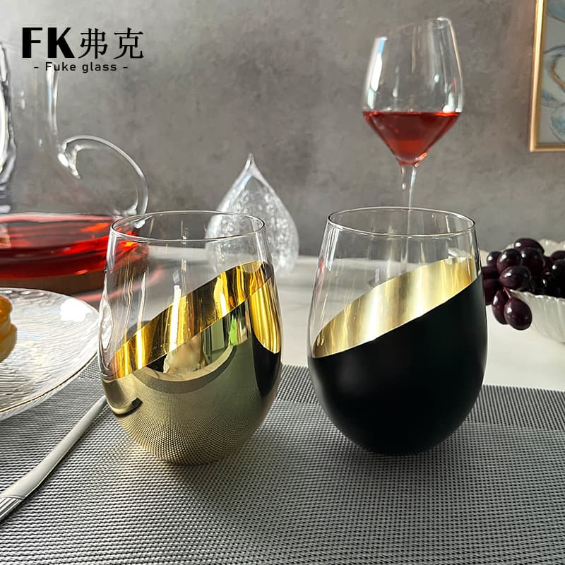Glass Cup Electroplated Gold Egg-Shaped Crystal Glass Juice Drink Cup Bar Ktv Creative Cocktail Cup