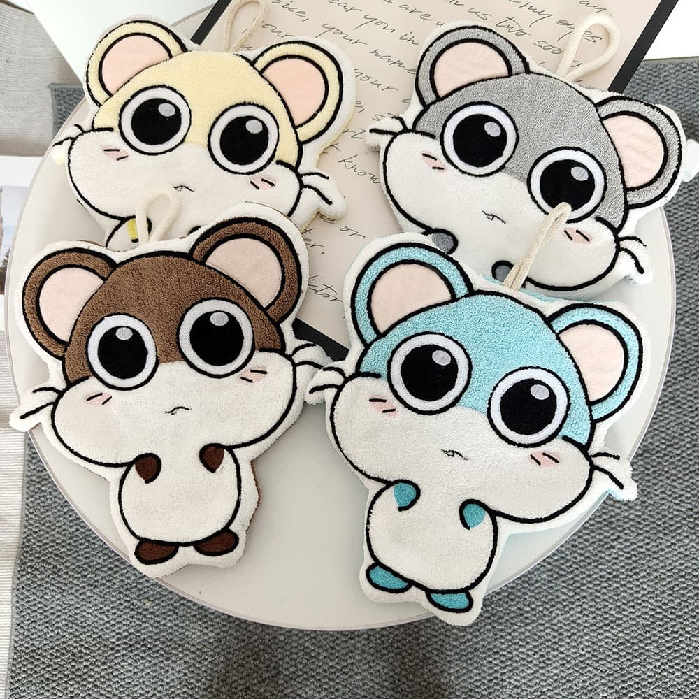 Cross-border cartoon cute rat golden bean hand towel hanging double layer thick absorbent soft coral velvet children's souvenir
