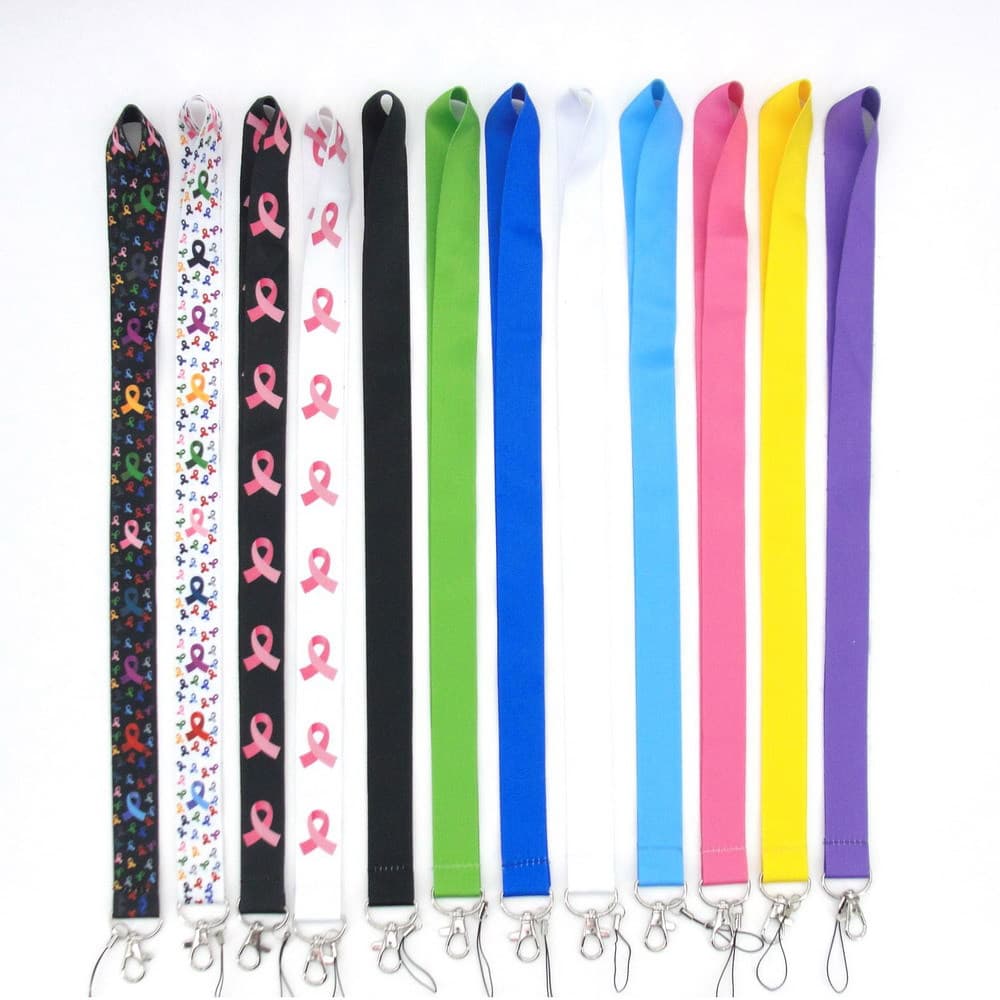 Plain Pink Ribbon Breast Cancer Anime Phone Lanyard Long Badge Lanyard Neck Strap Cross-Border Supply