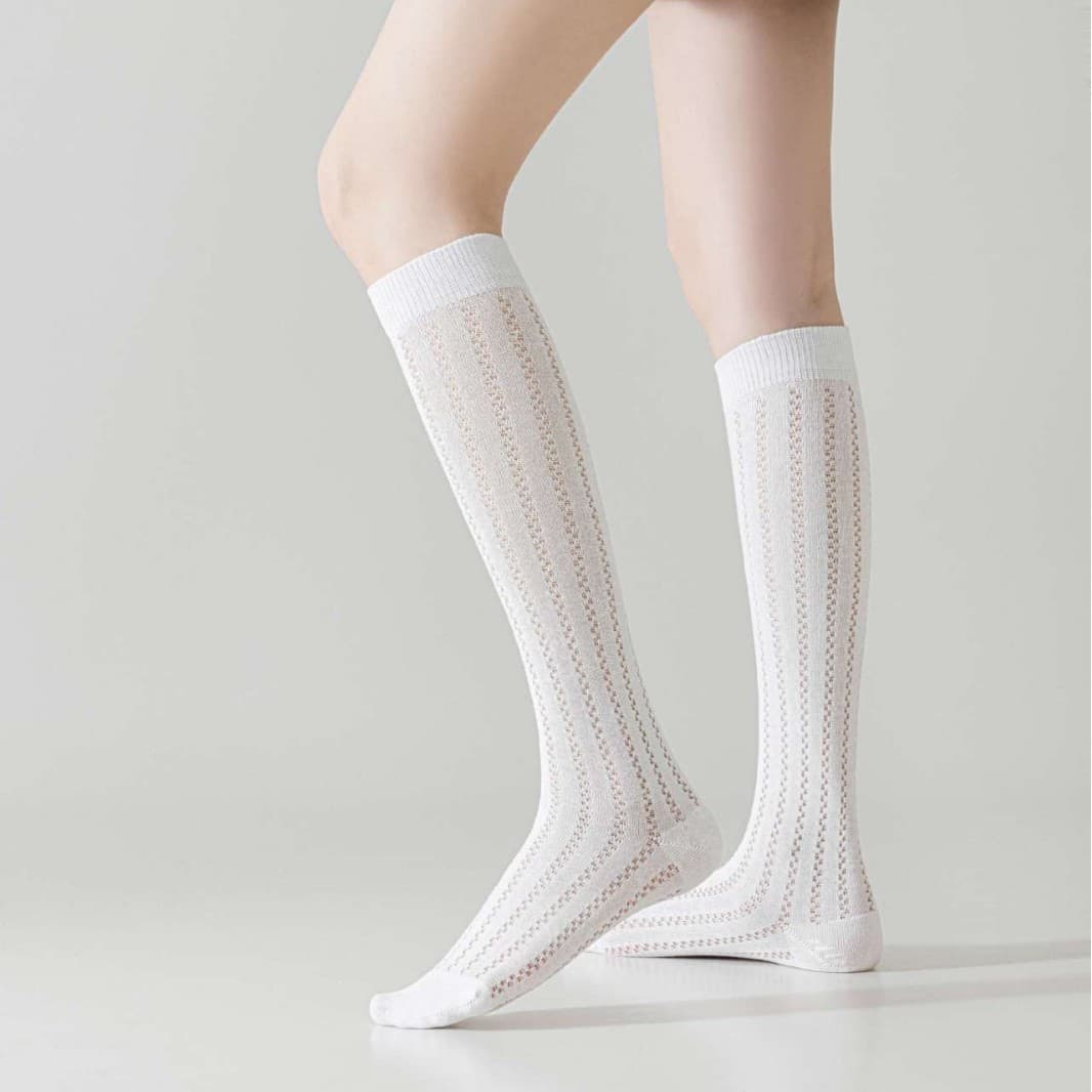 Cross-border FM Women's Cotton Spring Summer Autumn Boneless Mesh Hollow Pressure Parallel Bars Ins Retro Korean Japanese School Calf Stacking Socks