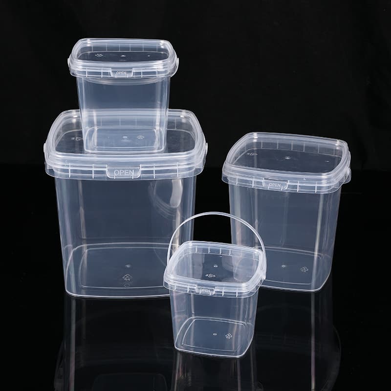 Wholesale 2-liter square bucket, transparent plastic bucket, packaging bucket with lid, round small pail, water bucket, chemical bucket PP white