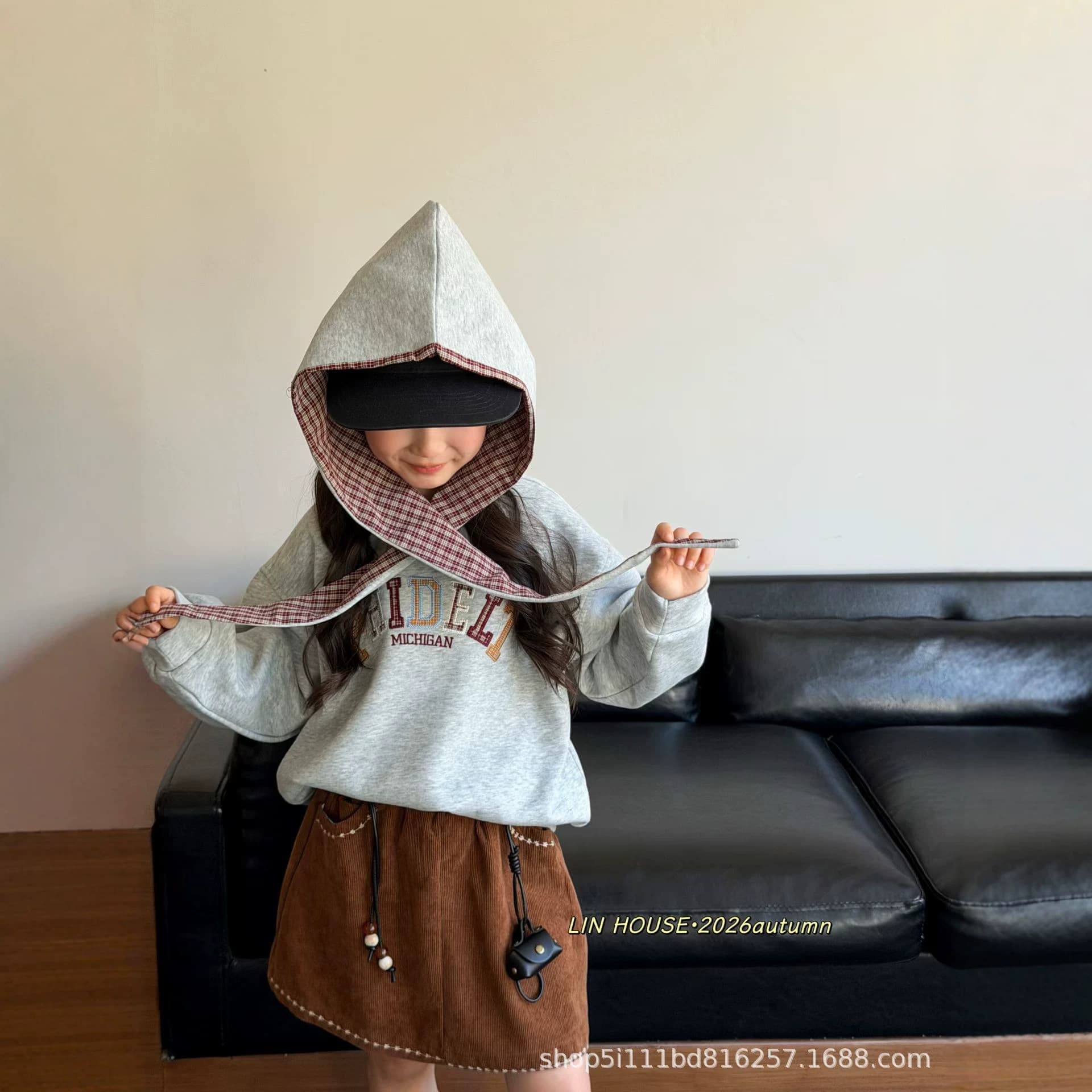 Lipei children's clothing, girls' sweatshirt, removable hood, western style top, size 110-150, 2026 autumn style lj