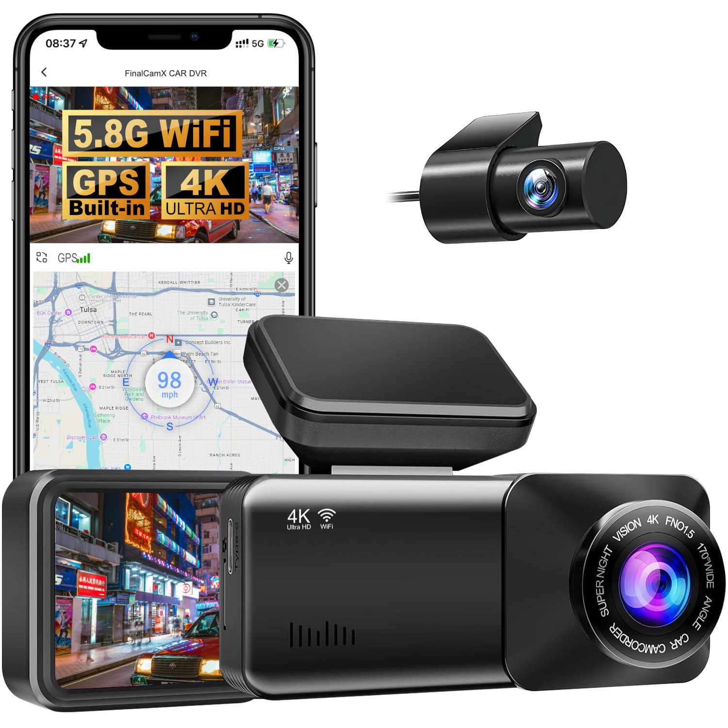 High Definition Night Vision 4K WiFi DashCam Car Recording Camera Factory Installable on Windshield with Mobile Detection